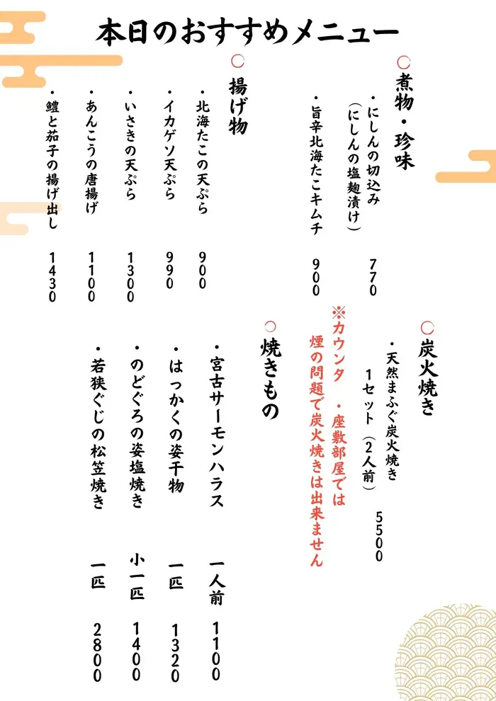 本日推薦的菜單表（4/10）